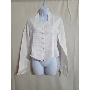 Bora White Cotton/Linen Blend Button-Down Blouse - Size S
